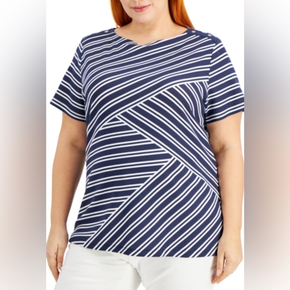 Karen Scott Stripe Boatneck Tee Size 4X
